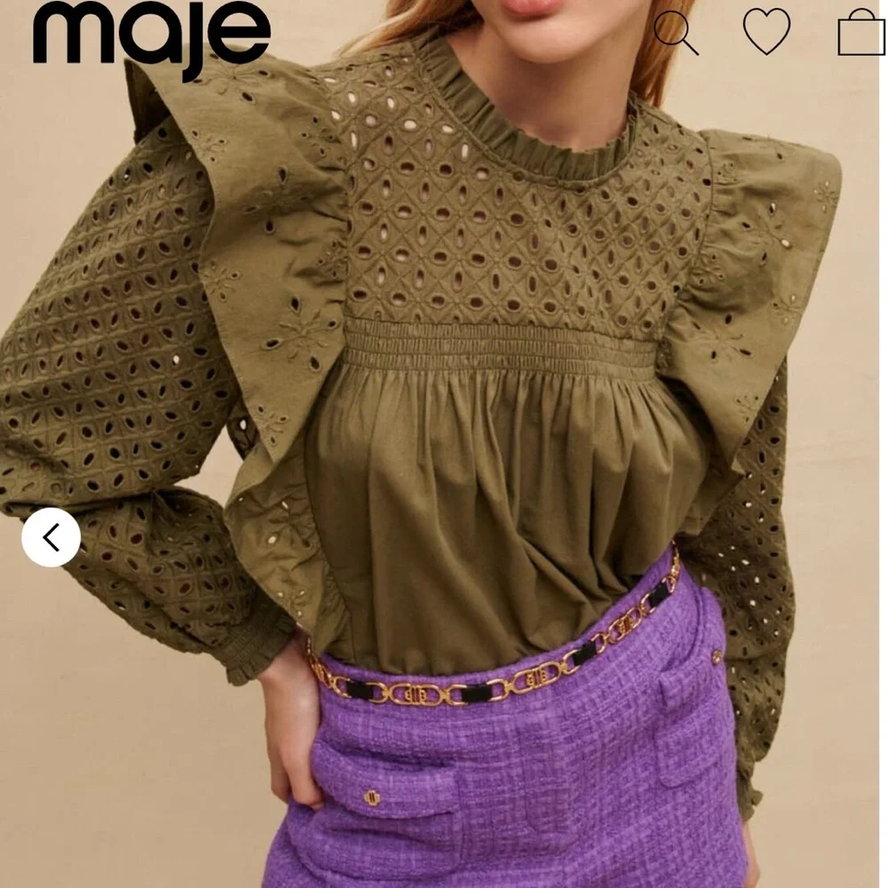Maje Linode Eyelet Cotton Top Size 1 - Picture 2 of 12
